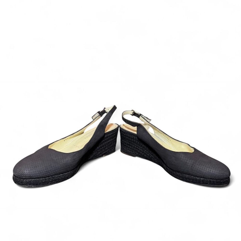 Bruno Magli Slingback Espadrille Wedge Heels Womens 11 Black Leather Italy